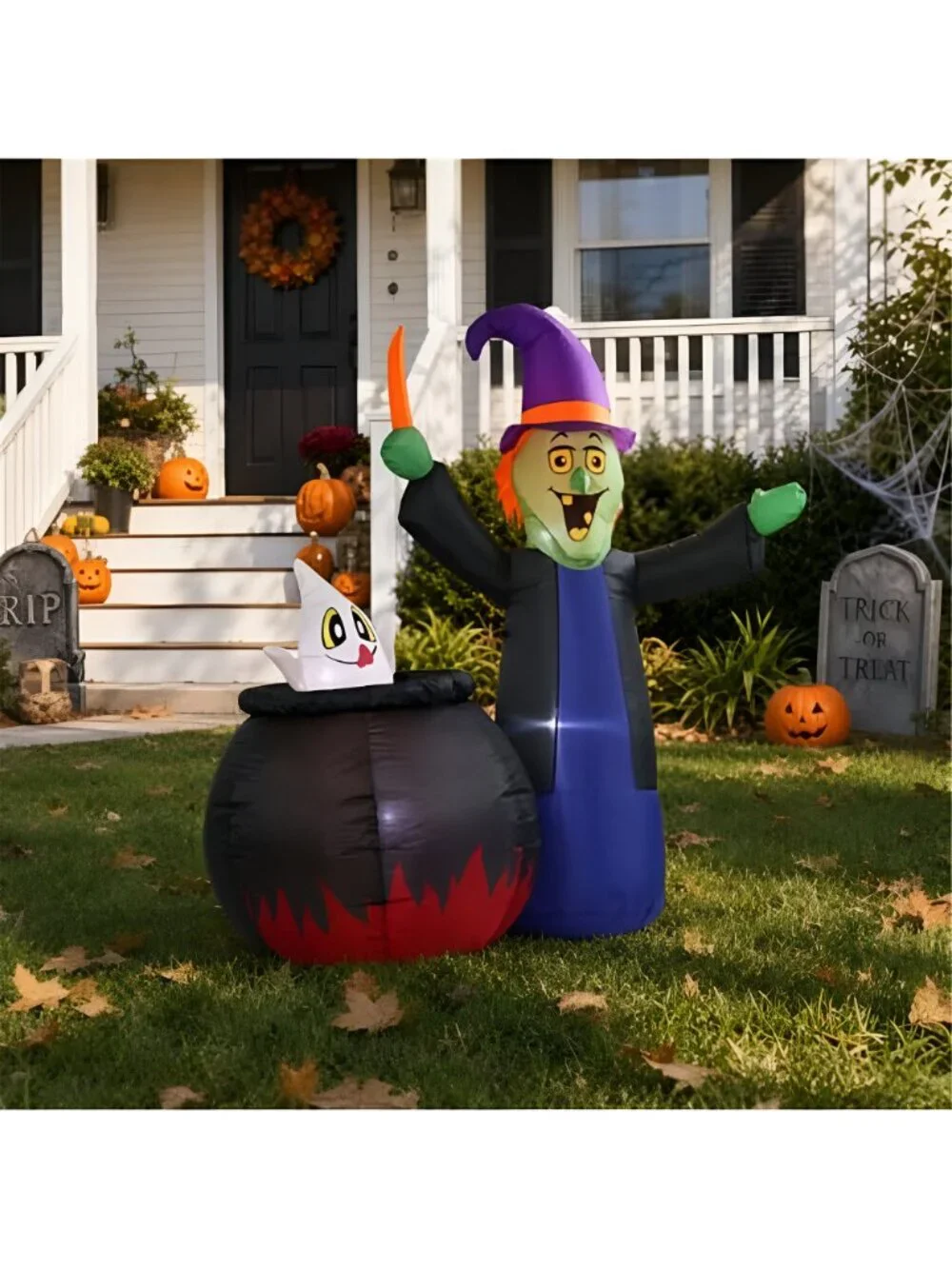 5 FT Pop Up and Down Halloween Inflatable Witch and Cauldron Outdoor Decor
